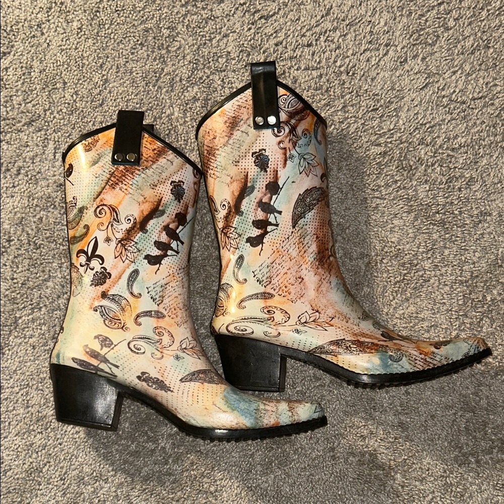 Rain Bops by Beehive 🐝 Stylish Women's Western Rain Boots Size 9